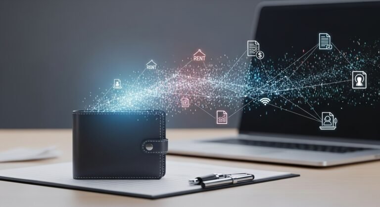 Imagem ultrarrealista de uma carteira digital emitindo fluxos de pagamentos recorrentes, simbolizando a automação e a gestão financeira do Pix Automático.