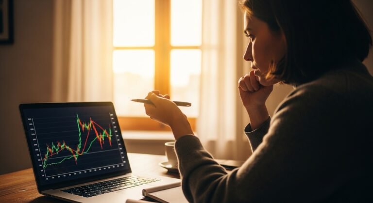 Pessoa analisando dados financeiros em um laptop com uma expressão séria e determinada, representando a identificação do grau de sua dívida.