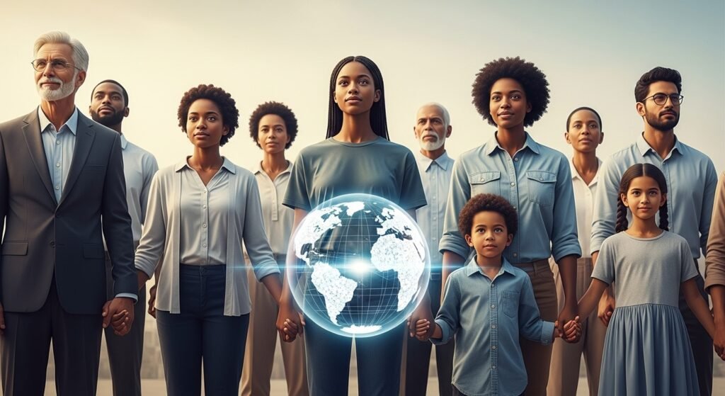 Grupo de pessoas diversas, de diferentes idades e profissões, simbolizando o esforço coletivo para investir em ESG e construir um futuro sustentável.