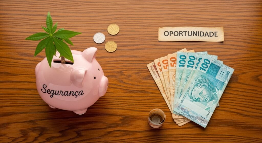 Comparativo entre Saque-Rescisão e Saque-Aniversário do FGTS, simbolizando a escolha financeira.