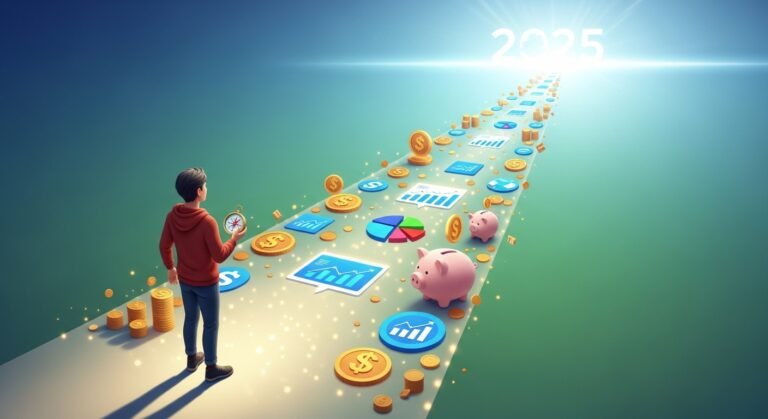 Pessoa no início de um caminho financeiro claro, simbolizando finanças para iniciantes e o começo do planejamento em 2025.
