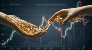 Líquido fluindo entre mãos, representando a facilidade de acesso a dinheiro.