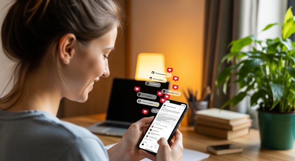 Empreendedora utilizando o marketing pessoal para empreender e construir sua presença online.