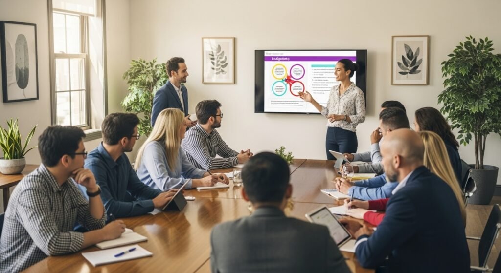 Grupo de pessoas aprendendo sobre educação financeira para evitar erros financeiros comuns.
