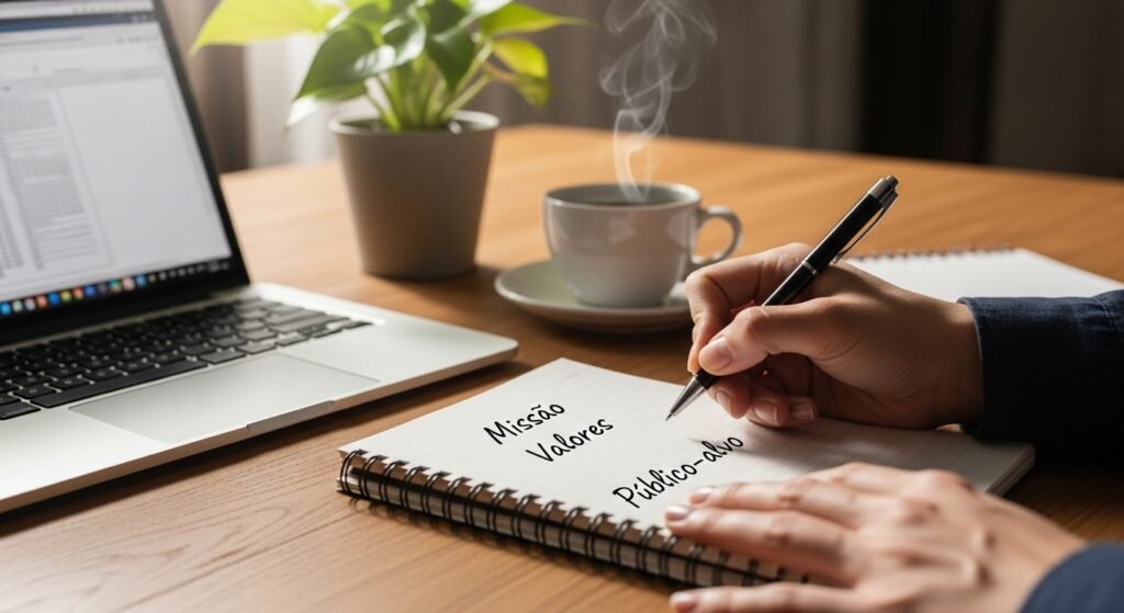 Mãos de uma pessoa planejando sua estrategia de marketing pessoal para empreender.