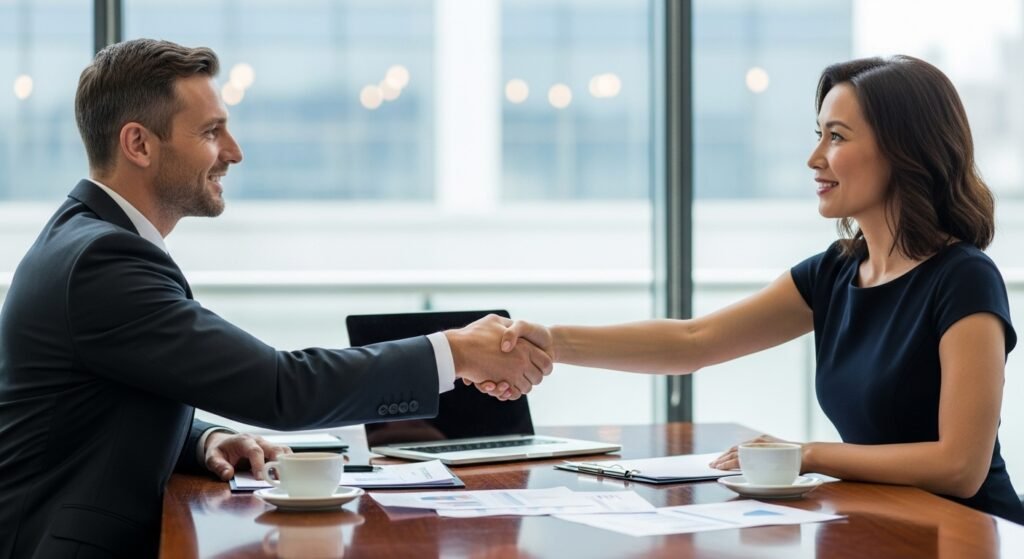 Uma estratégia de precificação de sucesso resultando num acordo fechado, mostrando a importância de saber como precificar um serviço.