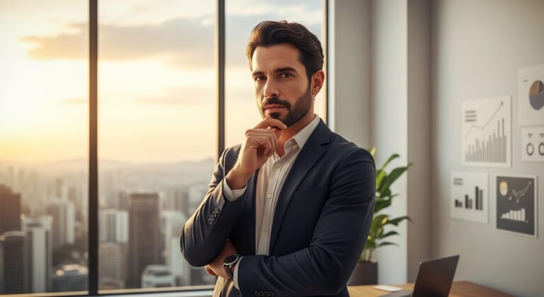 Um empreendedor confiante aplicando o marketing pessoal para empreender com sucesso.