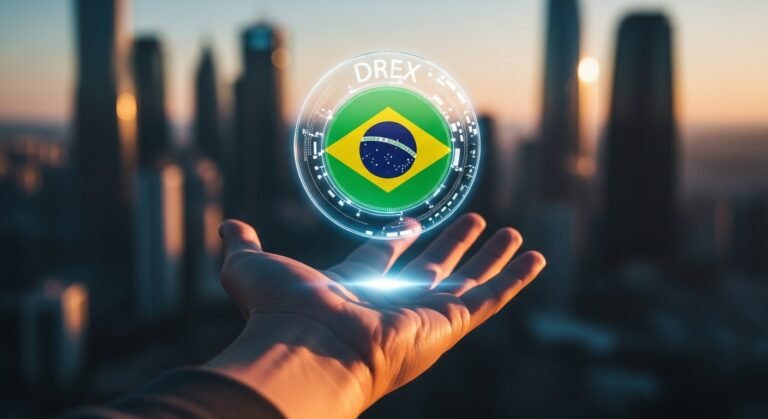 O que é o Drex: uma mão segurando a moeda digital brasileira, simbolizando o futuro das finanças no Brasil.