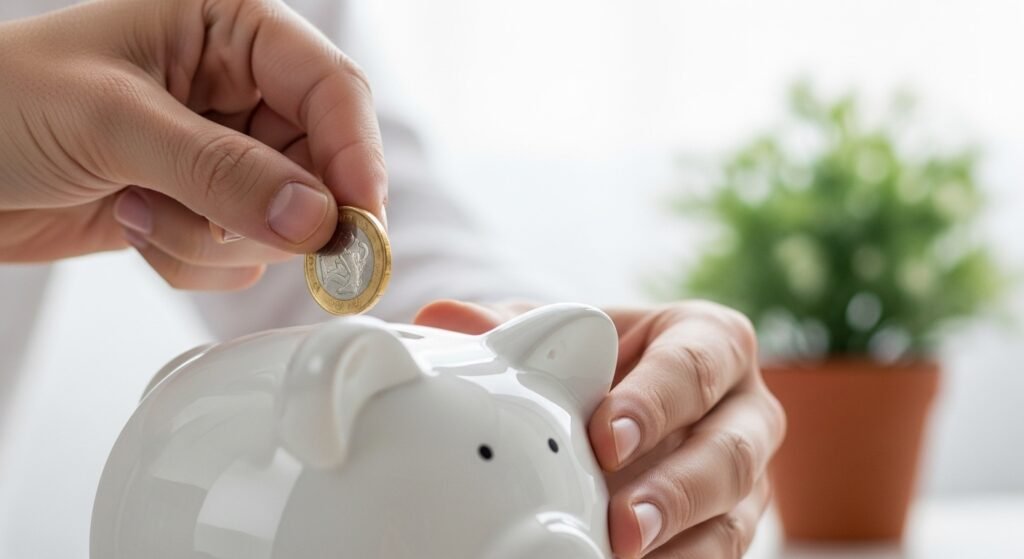 Pessoa economizando dinheiro para o fundo de emergência, uma proteção contra despesas inesperadas.
