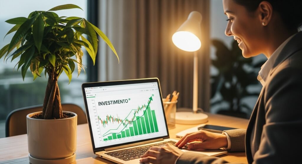 Pessoa analisando investimentos que protegem o dinheiro e superam a inflação, garantindo o poder de compra.