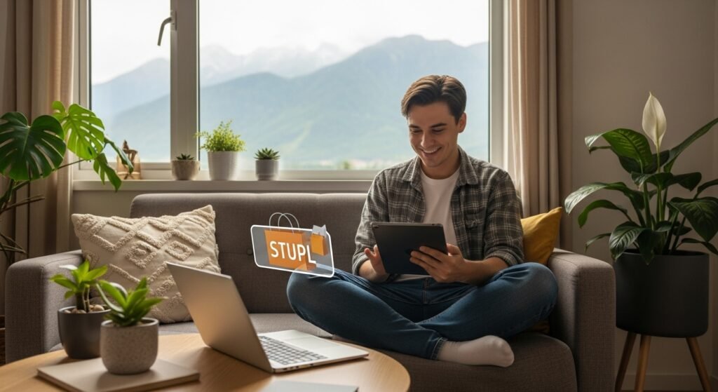Jovem gerenciando negócio online, uma das opções ao decidir empreender no digital ou no físico.